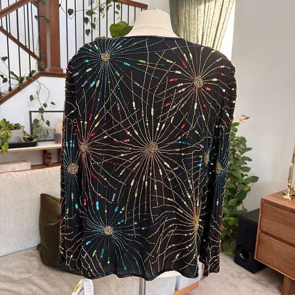 Vintage Laurence Kazar Silk Beaded Cardigan 2X Firework Colorful Evening NEW - Picture 12 of 16
